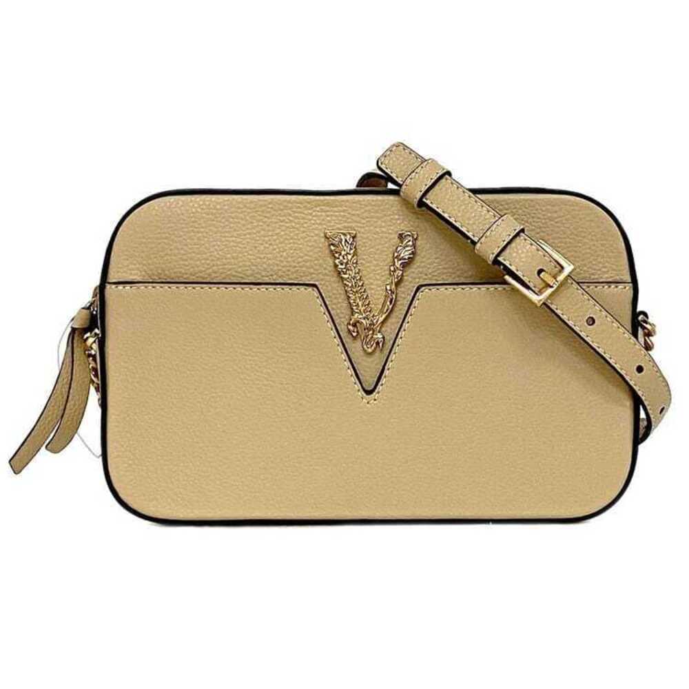 Versace Chain Shoulder Bag Beige Leather Crossbody Zipper Hardware